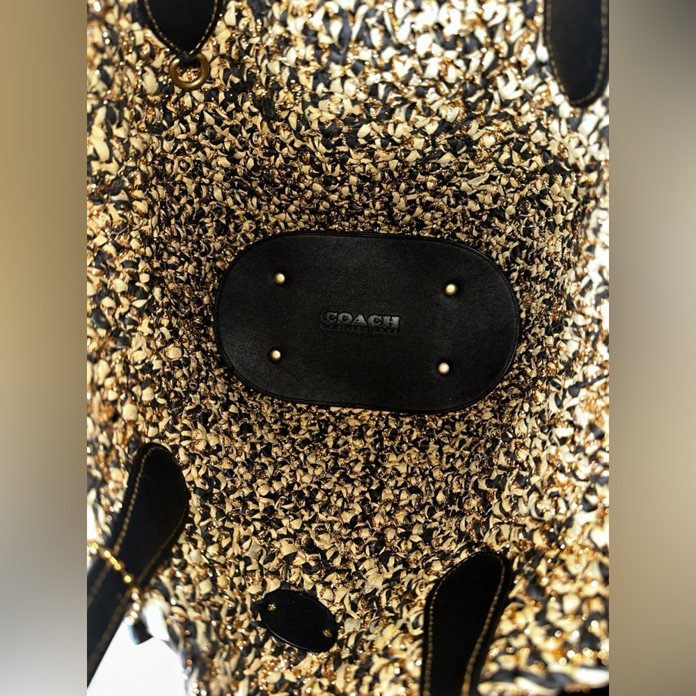 Coach Straw Popcorn Textured Small Tote - Picture 4 of 5
